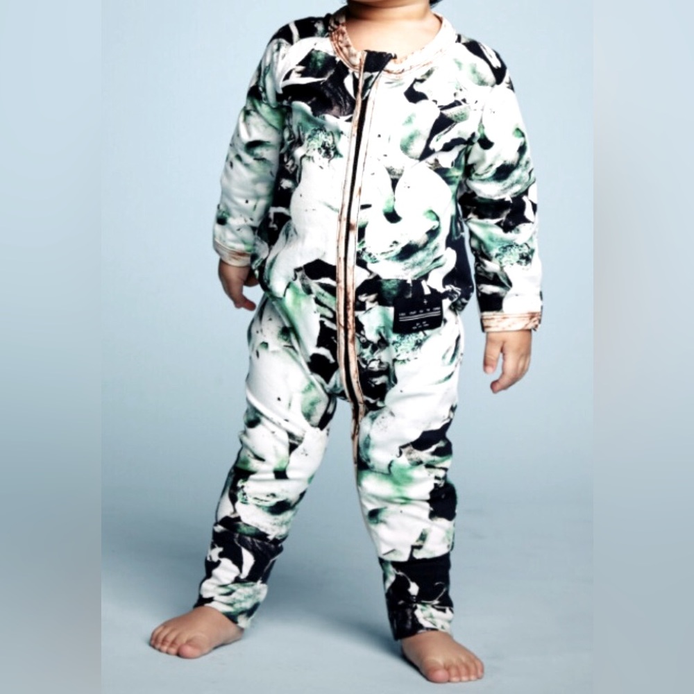 Agatha Cub-Baby romper in emerald green color. Made with Cuffs for hands & feet